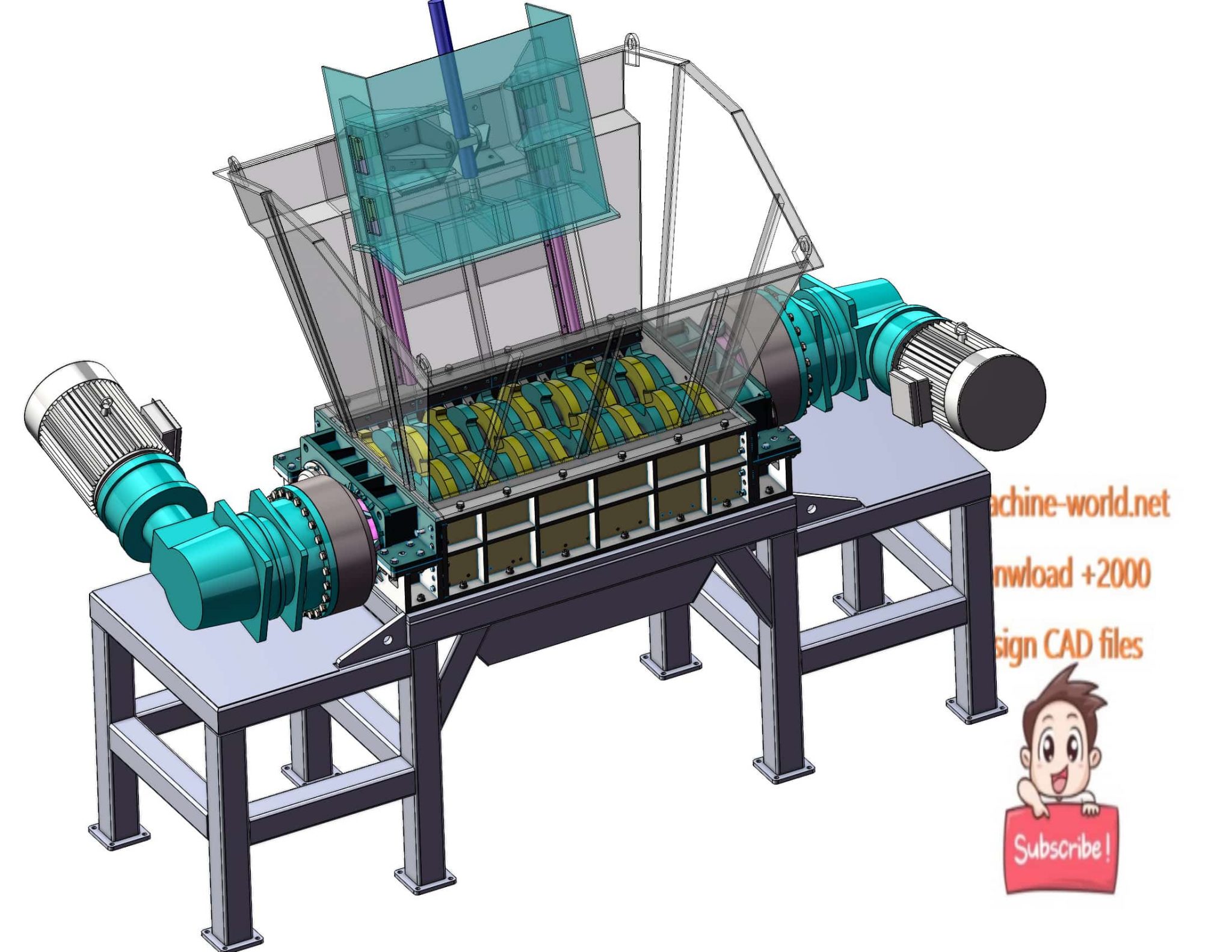 Industrial 3D Model High Efficiency Twin Shaft Shredder MACHINE WORLD