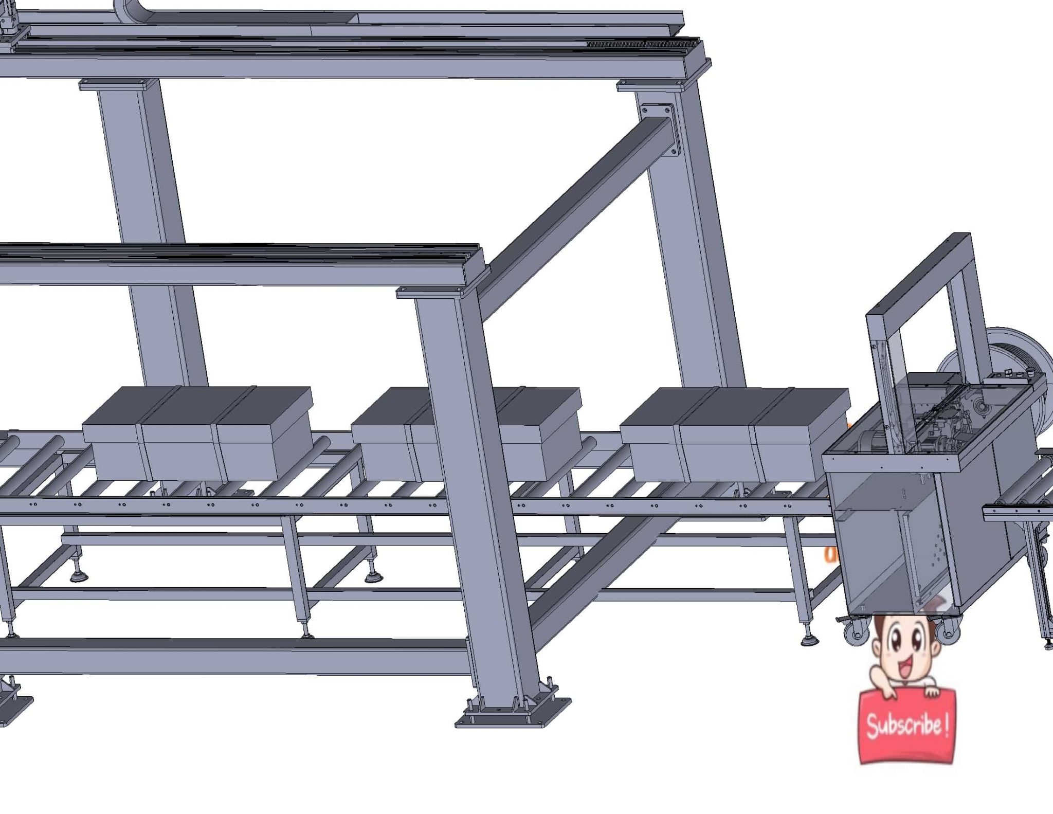 industrial 3D model Packaging strapping stacking boxes line - MACHINE ...